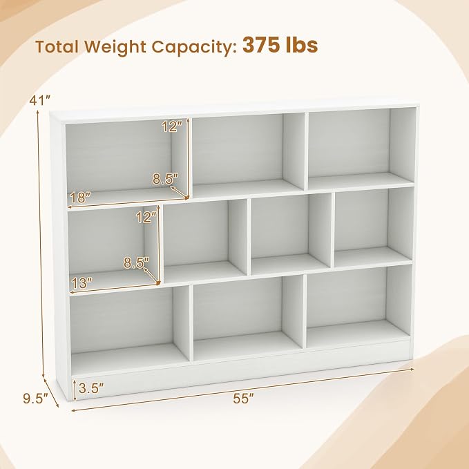 Giantex 10 Cube Bookcase, 4-Tier Freestanding Bookshelf w/ 10 Open Compartments, 2 Anti-Tipping Kits, Modern Display Cabinet, 41" Wood Cubby Storage Organizer for Living Room, Bedroom, White