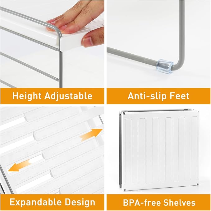 2 Pack Pantry Organization and Storage, Expandable Foil and Plastic Wrap Organizer, Adjustable Kitchen Wrap Organizer Rack for Cabinet, Foil Saran Wrap Holder Shelf for Sandwich Plastic Bags Box,