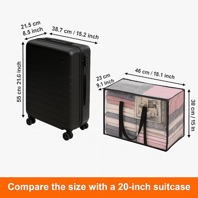 7 Pack Clear Clothes Storage Bags with Zipper 40L | Plastic Storage Bag, Foldable Closet Organizer, For Comforter Blanket Bedding Duvet Toys, Moving Bags