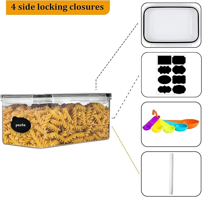 8pc 3.2L Airtight Canisters with Lids, Kitchen Dry Pantry Storage | 8pack 3.2L airtight canisters lock moisture out. Stackable bins hold all kinds of daily dry foods for kitchen pantry use