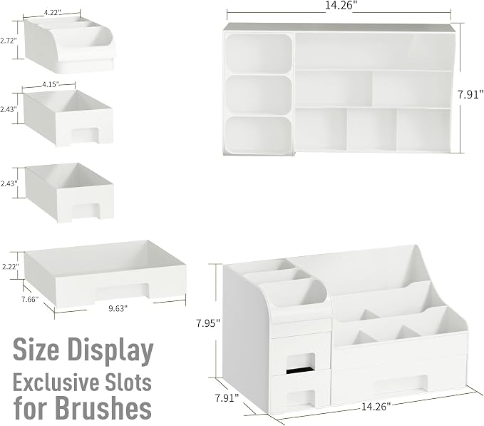 Makeup Organizer with Drawers,Large Cosmetic Storage Box,Countertop Skincare Organizer,ABS Makeup Brush Holder for Bathroom,Desk,Dresser,Multifunctional Beauty Display Case,White transparent
