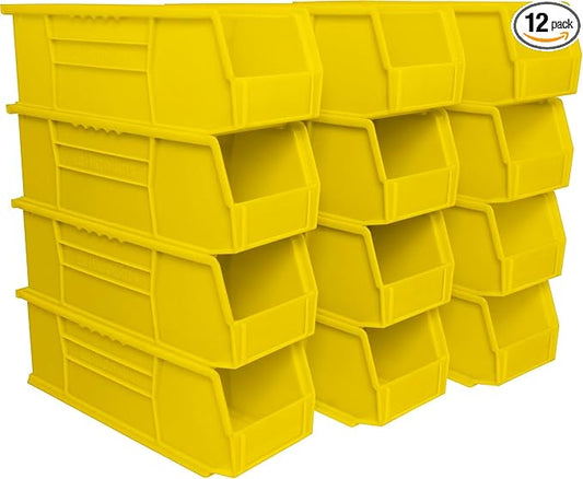 Akro-Mils 30234 AkroBins Plastic Storage Bins, 15"x5"x5", Yellow, 12-Pack