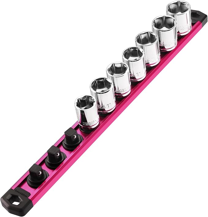 WORKPRO Magnetic Socket Organizer, Heavy Duty 3/8-Inch Drive Socket Rail | 1 Piece Socket Holder with 10 Spots, Aluminum Alloy, Rotatable & Movable Clips, Efficient Organization