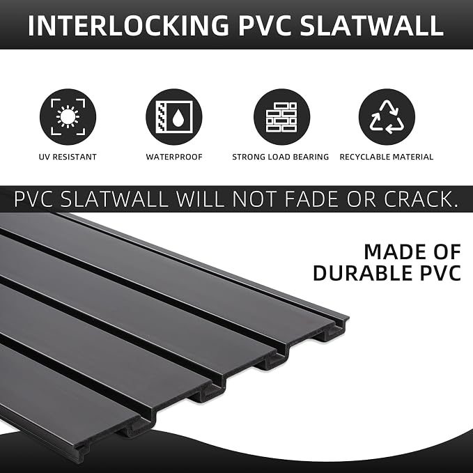 FRAYSCENT Slat Wall Paneling Garage Wall Organizer, Slatwall Panels Garage Tool Organizer Wall Mount Garage Slat Wall Storage Systems, Slat Board PVC Wall Panels Garage Storage (Black, 4ftx2ft)