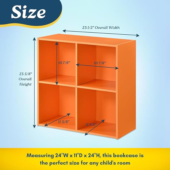 KB Designs - Orange 4 Cube Storage Organizer Book Shelf, Toy Storage Organizer for Nursery, Kids Room, Playroom and Bedroom