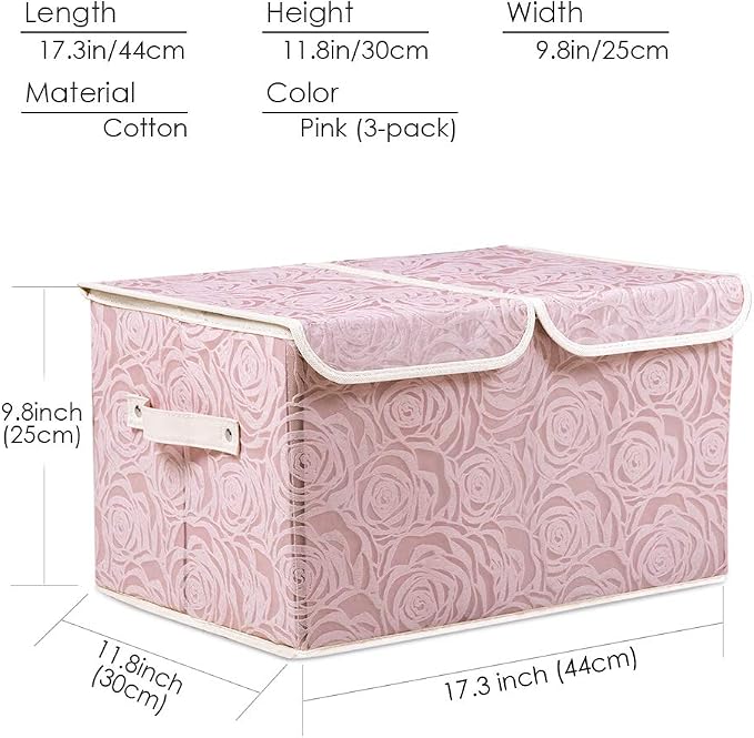 PRANDOM Large Stackable Storage Bins with Lids Fabric Decorative Storage Box Cubes Organizer Containers Baskets with Cover Handles Divider for Bedroom Closet Living Room 17.3x11.8x9.8 Inch 3 Pack