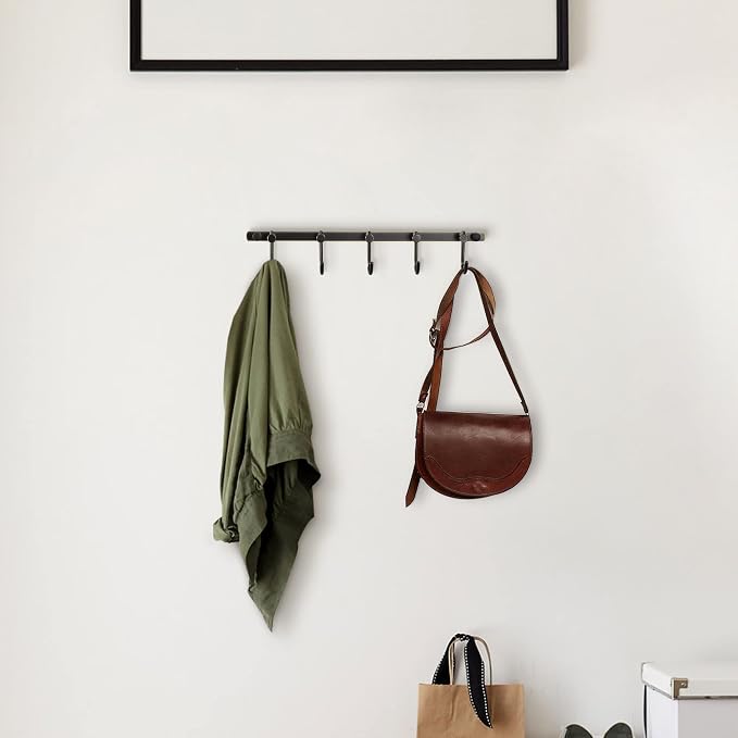 WINCASE Bronze Towel Hooks, Bathroom Rail Hook Rack Wall Mounted, Antique Oil Rubbed Brass Cloth Coat Rack with 5 Hooks Farmhouse