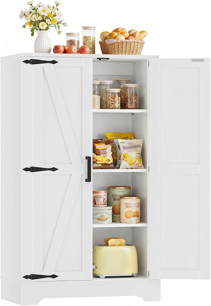 Unikito 43.3" Farmhouse Storage Cabinet with Doors and Adjustable Shelves | Wood Pantry Cabinet, Small Sideboard Cabinet, Short File Cabinet for Dining Room, Living Room, Bathroom, Home Office