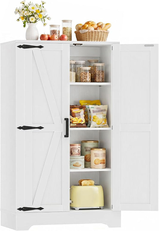 Unikito 43.3" Farmhouse Storage Cabinet with Doors and Adjustable Shelves | Wood Pantry Cabinet, Small Sideboard Cabinet, Short File Cabinet for Dining Room, Living Room, Bathroom, Home Office