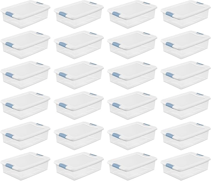 Sterilite Latching Box with Lids for Home and Office, 32 Quart, 24-Pack | Heavy-Duty and Stackable Plastic Containers with Latches for Closet, Cabinet, Bedroom, Bathroom and Dorm Room Organization