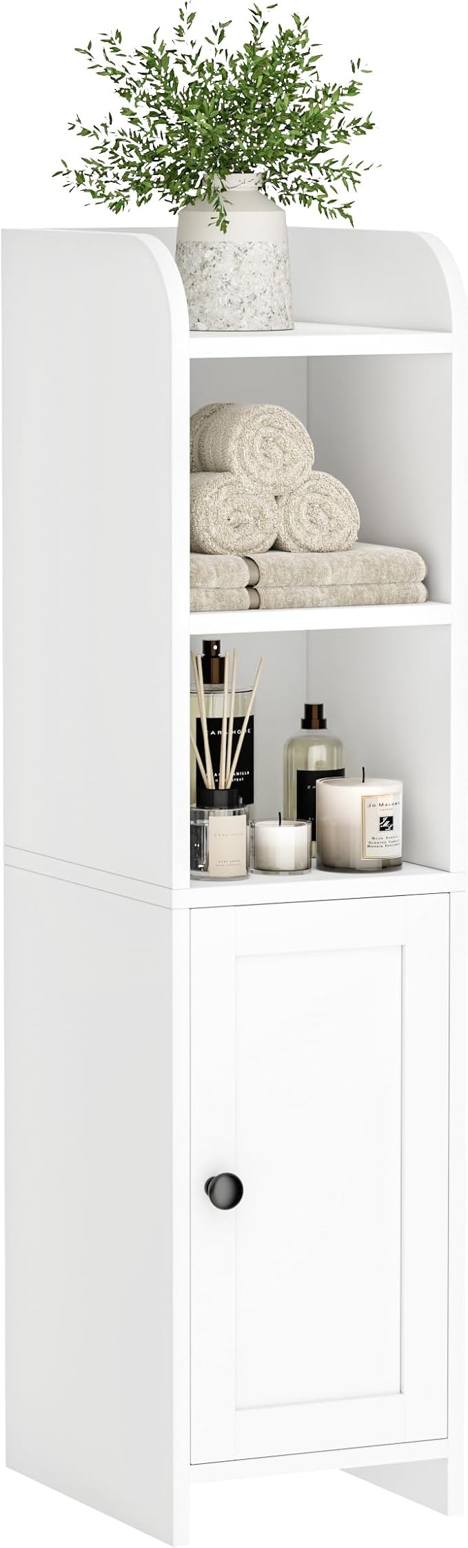 Homhedy Small Bathroom Storage Cabinet, Narrow Toilet Paper Cabinet | Corner Floor Cabinet with Door and Shelves, Slim Bathroom Cabinet for Small Spaces, 9.8" D x 7.9" W x 31" H, White