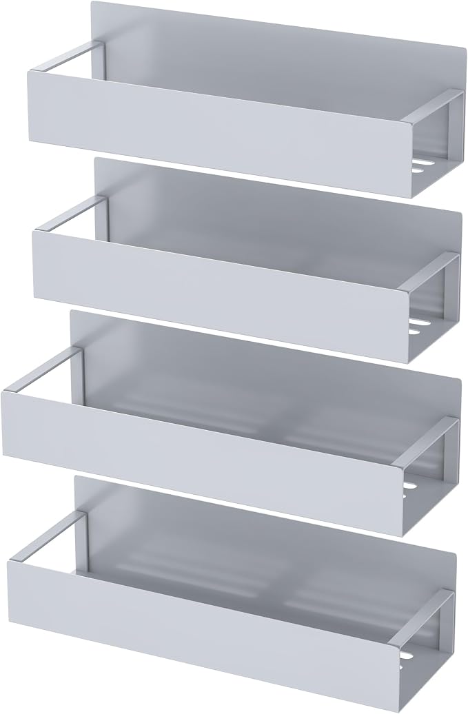 HuggieGems 4 Pack Magnetic Spice Storage Rack Organizer for Refrigerator and Oven, Gray Fridge Organizers and Storage