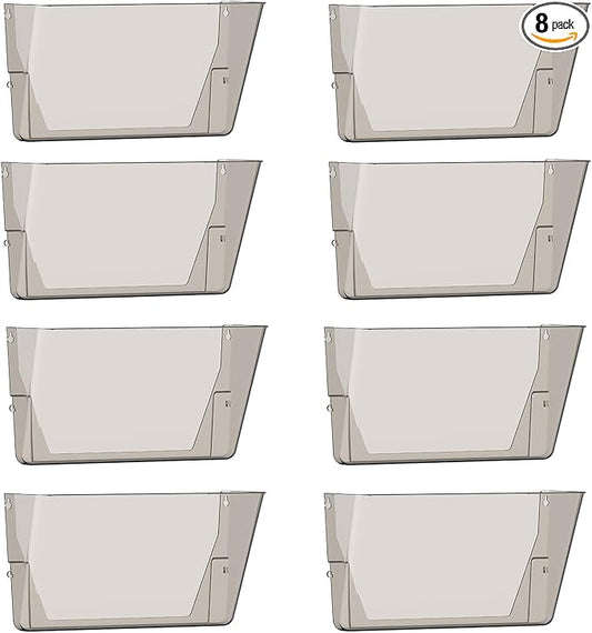Gawerk Clear Acrylic Single Pocket, Plastic Hanging Wall Mount File Holder for Office Home (Gray, 8 Pack)