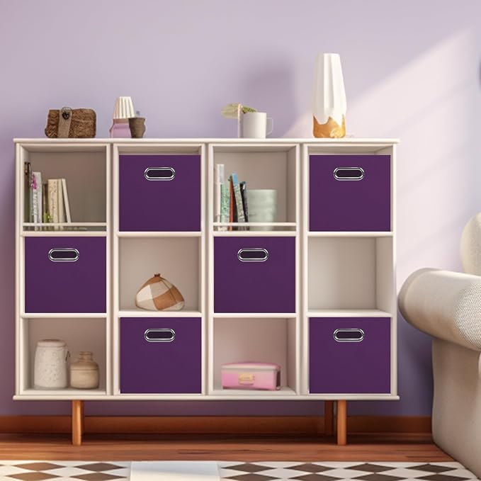 ShellKingdom Storage Bins, Foldable Fabric Storage Cubes with Metal Handle | Cloth Storage Organizer Drawer For Closet And Toys, 11 X 10.5 X 10.5 INCH, 2 Pack (Purple)