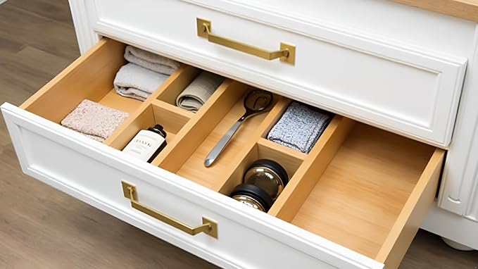 Bamboo Drawer Dividers, 16.5"-22" Adjustable Expandable Organizers, 4 Pack, Tension Mount, Slip Resistant, for Kitchen and Home