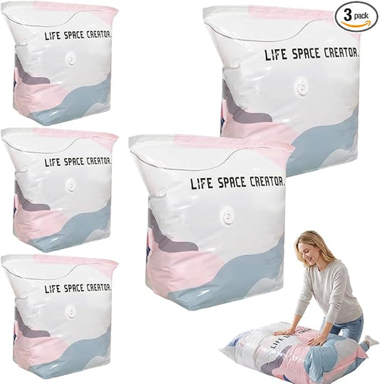No-Pump Vacuum Storage Bags, Upgrade Large Storage Compression Bags No-Pump 3D Vacuum Storage Bags for Clothes, Comforters, Blankets, 2026 New Cube Compression Space Saver Bags (White X5)