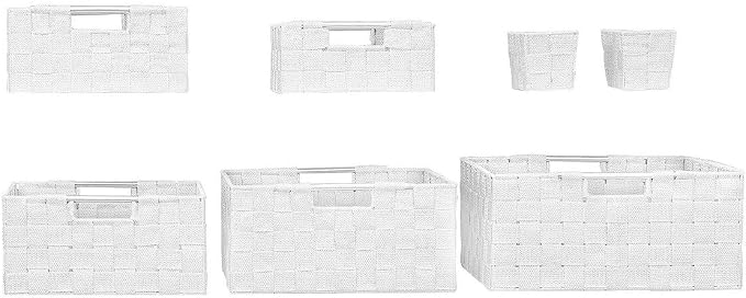 Sorbus Storage Baskets for Organizing (Set of 7), Mesh Hand-Woven Design, Linen Closet Organizers and Storage, Organizer Storage Baskets for Shelves, Variety Pack Organizers and Storage (White)