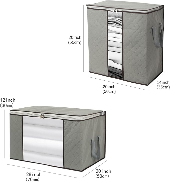 Szxc 2 Pack Foldable Large Storage Bags - Horizontal + Erect for Comforter Blanket Quilt Clothes Pillow, Clear Window & Handles, Closet Under Bed Organizer