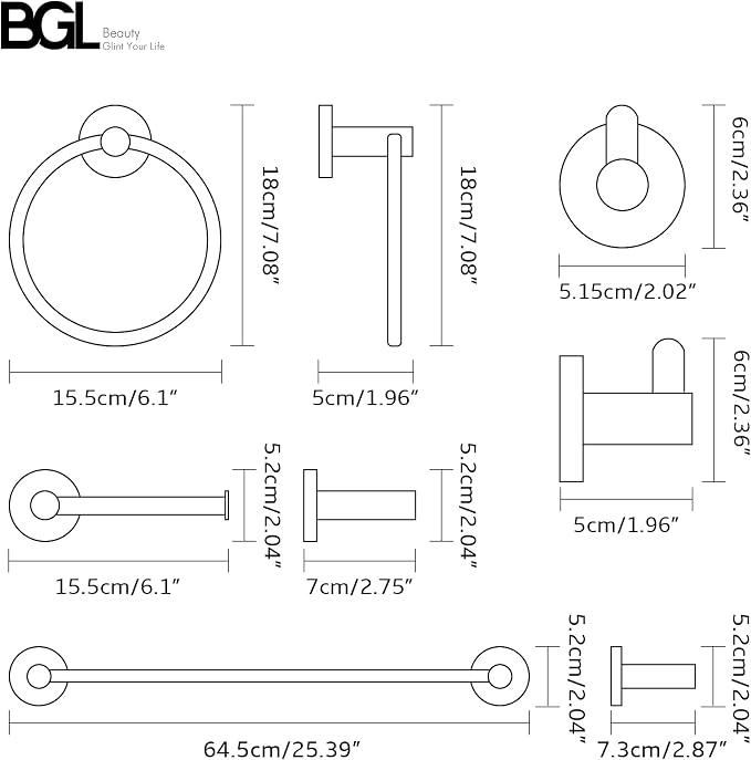BGL Bathroom Hardware Set Matte Black 4-Pieces Bathroom Towel Rack 24 Inches Adjustable Bathroom Accessories Set