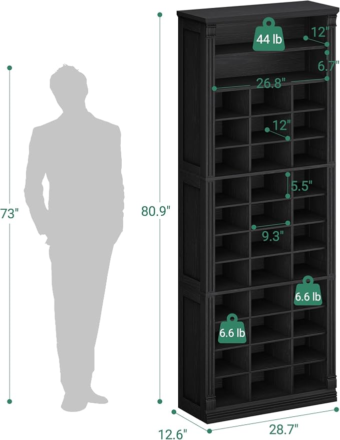 Hzuaneri 13 Tiers Shoe Storage Cabinet, Tall Shoe Cabinet with Cubby | Wooden Shoes Organizer for Closet, 39 Pairs, Shoes Cubby Organizer for Entryway, Hallway, Bedroom, Black SR31004X