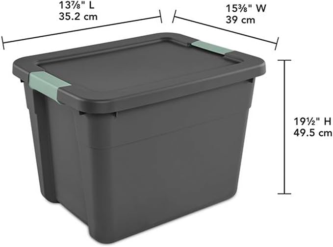 Sterilite 24 Pack Latch Tote, Stackable Plastic Storage Container, 12 Gallon, Gray/Green