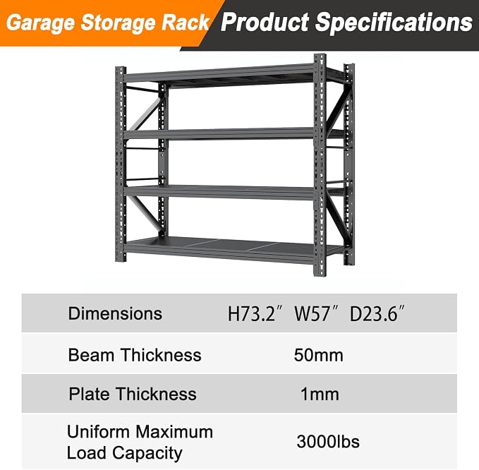 Garage Shelves Heavy Duty 73" H*57" W*23.6" D | Metal Garage Shelving Unit High Load Capacity Industrial Storage Shelves for Garage Warehouse Basement