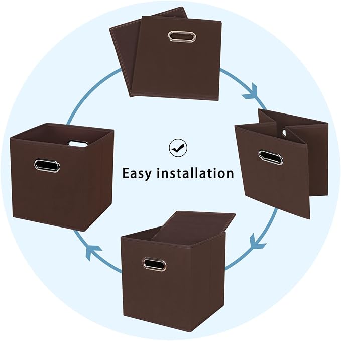 Fabric Cubby Storage Bins,13x13x13 Inches,Cube Organizer Bin Foldable Storage Boxes with Dual Handles Fabric Organizer Box and collapsible Storage basket,Set of 8,Coffee