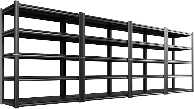 4 Pack Heavy Duty Metal Garage Shelving 71.2" Hx46 Wx20 D | 5-Tier Adjustable Shelf Height, Powder-Coated Finish, Tool-Free Assembly, Rust-Resistant Steel, Warehouse & Workshop Use