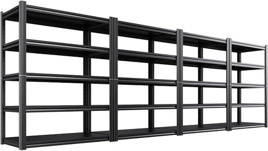 4 Pack Heavy Duty Metal Garage Shelving 71.2" Hx46 Wx20 D | 5-Tier Adjustable Shelf Height, Powder-Coated Finish, Tool-Free Assembly, Rust-Resistant Steel, Warehouse & Workshop Use