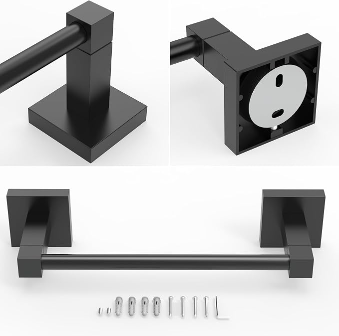 RUACQ Towel Bar, 9" Towel Racks for Bathroom Wall Mounted, Matte Black | Hand Towel Holder, Total Length 10.8 Inch Single Towel Rod, 304 Stainless Steel, Rustproof, Square Base, Heavy Duty, Modern