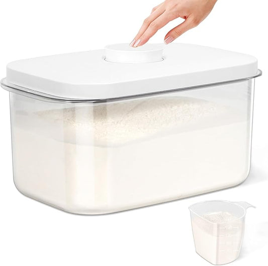 Airtight 12 Lbs Flour Sugar Storage Containers 6.34 Qt Rice Holder BPA Free | Clear PET Plastic Pet Dog Cat Food Storage Container with Pop Up Lid Dry Food Bin for Kitchen Pantry Organization