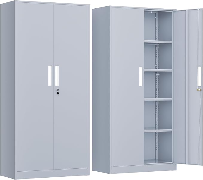 INTERGREAT Metal Storage Cabinet, 72” H Storage Cabinet with Doors and Adjustable Shelves for Office, Home, Garage, Pantry (Assembly Required, Cement Grey)
