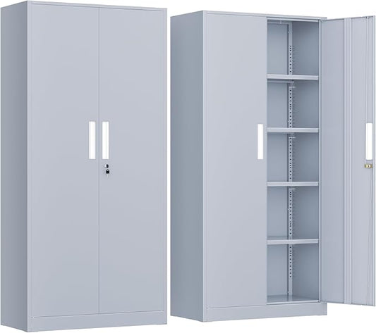INTERGREAT Metal Storage Cabinet, 72” H Storage Cabinet with Doors and Adjustable Shelves for Office, Home, Garage, Pantry (Assembly Required, Cement Grey)