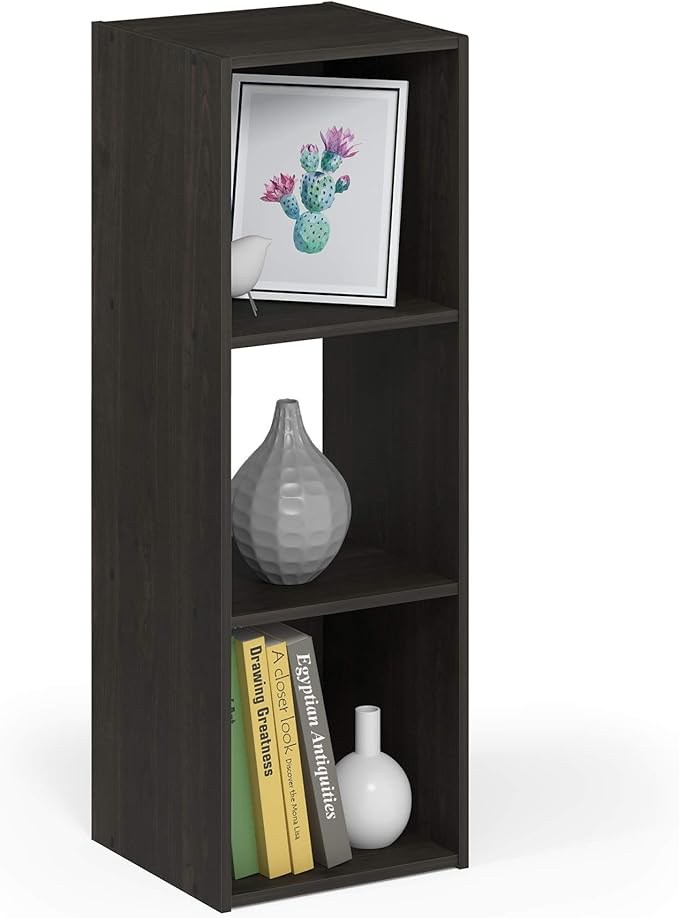 Furinno Pelli Cubic Storage Cabinet, 3x1, Espresso | 11.6 x 12.2 x 36, Open & Closed Back Cubes, Storage Organizer Cabinet, for Living Room, Bedroom, Home Office