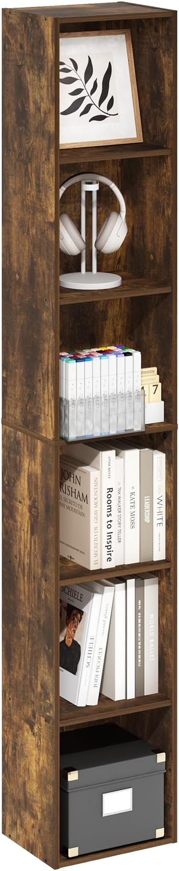 Furinno LUDER Book Shelf, 6-Tier Tall Modern Bookshelf, Bookcase with Open Shelves, 9.3 x 12 x 71, for Living Room, Bedroom, Home Office, Amber Pine