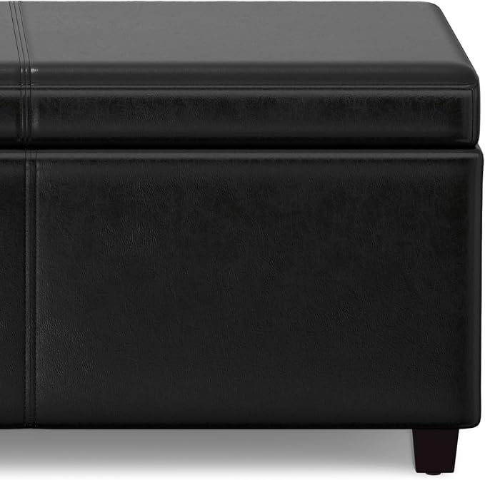 SIMPLIHOME Castleford 48" Wide Linen Look Fabric Storage Ottoman in Grey | Contemporary lift-top ottoman with high-density foam; rectangle storage bench or coffee table for living room or entryway.