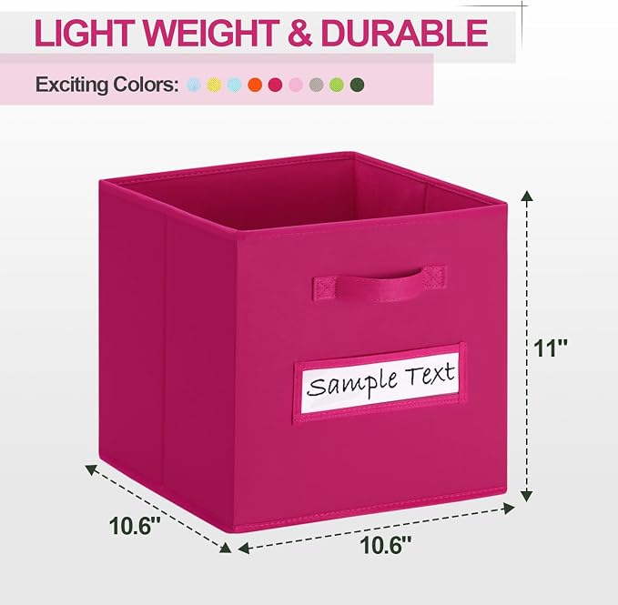 Fabric storage cubes (8 Pack) 11 Inch Cube Storage Bin, cube organizer bins with 8 Labels Window Cards & a Pen, Foldable cube organizer bins and Storage Box, Dark pink