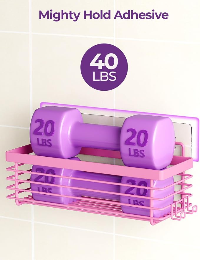 Shower Caddy Adhesive 3 Pack Stainless Steel Storage Organizers-Pink | No drilling wall mounted,rust-resistant,large capacity,quick drainage,easy to clean,suitable for bathrooms and kitchens