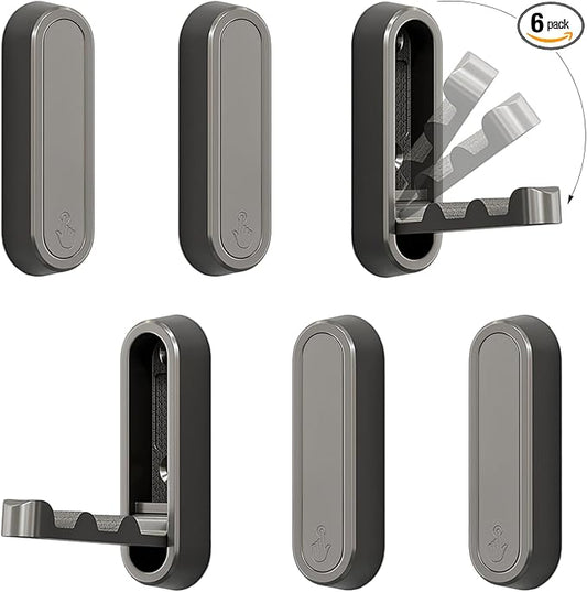 6PCS Foldable Wall Hooks, Zinc Alloy Flip Down Hooks, Retractable Wall Hooks for Bathroom, Entryway, Hanging Coats Hats Bags Keys (Gray)