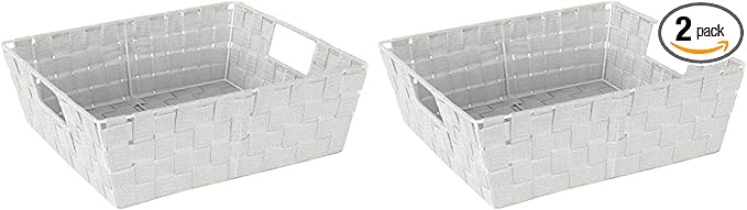 Simplify Large Shelf Woven Strap Tote | Decorative Storage Basket | Built in Handles | Organization | Closet | Bedroom | Bathroom | Nursery | Accessories | Toys | Gifts | 2 Pack | Heather Grey