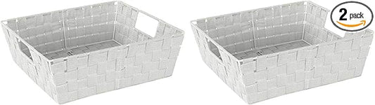Simplify Large Shelf Woven Strap Tote | Decorative Storage Basket | Built in Handles | Organization | Closet | Bedroom | Bathroom | Nursery | Accessories | Toys | Gifts | 2 Pack | Heather Grey