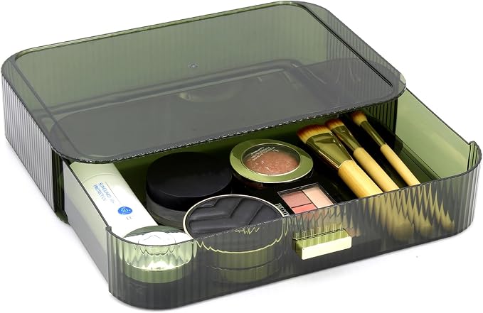 Makeup Organizer Drawers Stackable, Bathroom Vanity Organizers and Storage, Great for Cosmetics, skincare, Lipsticks, Nail Care (Green,1 Drawer)