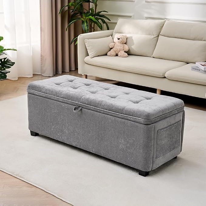Storage Ottoman Bench End of Bed Bench for Bedroom Storage Seat Shoe Bench with Storage for Living Room & Entryway (Gray)