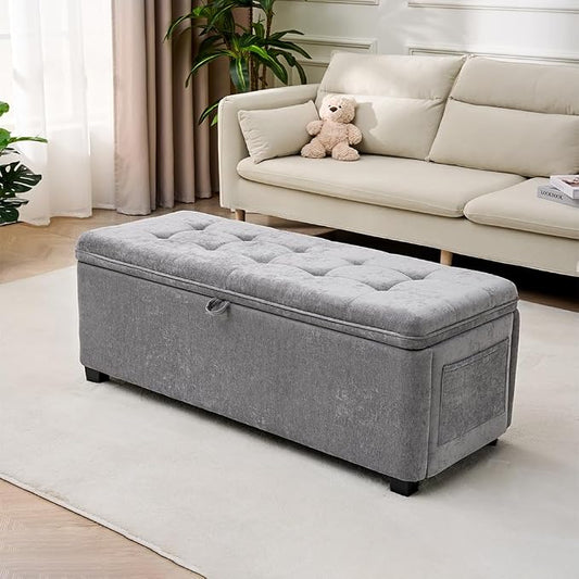 Storage Ottoman Bench End of Bed Bench for Bedroom Storage Seat Shoe Bench with Storage for Living Room & Entryway (Gray)