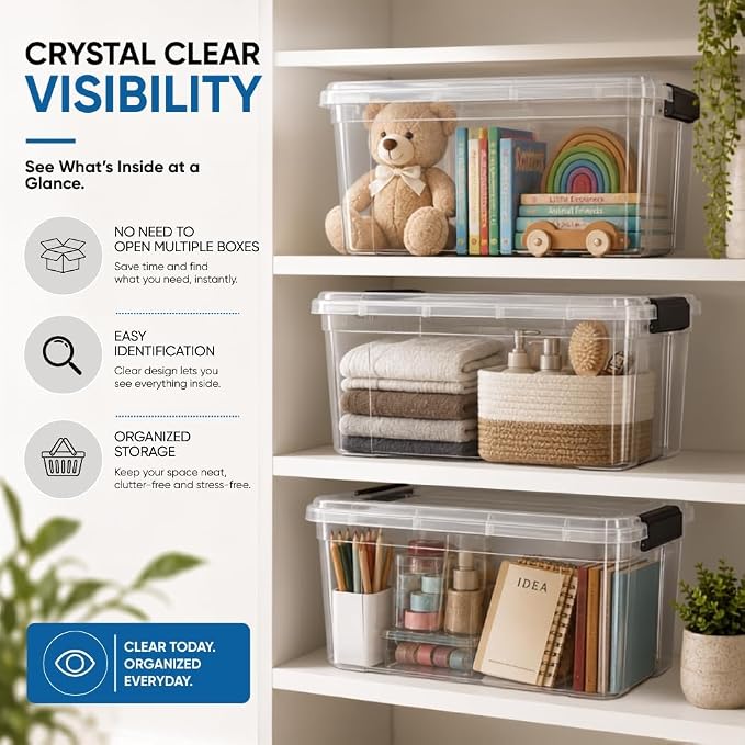 Superio Clear Storage Boxes with Lids, Plastic Container Bins for Organizing, Stackable Crates, BPA Free, Non Toxic, Odor Free, Organizers for Home, Office, School, and Dorm(13.7 Qt, 2 Pack)