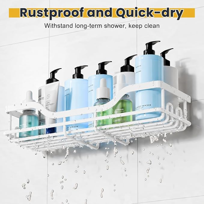 OMAIRA 3-Pack Shower Caddy with Soap Holder, Adhesive Rustproof No-drill Strudy Loading Inside Shower Organizer Shelves Rack Storage Bathroom Organization for Smooth Wall Glass Tile, White