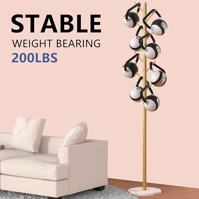 Durmmur Heavy Duty Coat Rack with Natural Marble Base, 8 Metal Hooks, Gold | Freestanding Coat Rack, Adjustable to 39, 54 or 70 in, Metal Coat Tree for Coats, Bags & Hats in Entryway, Bedroom & Office