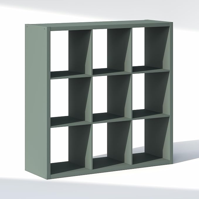 Furinno Cubic Extra Thick 9-Cube Closet Organizers and Storage, Sage Green | 14.6 x 44 x 44 in, Open Shelf Closet Storage, Closet Organizer, for Wardrobe, Bedroom, Living Room