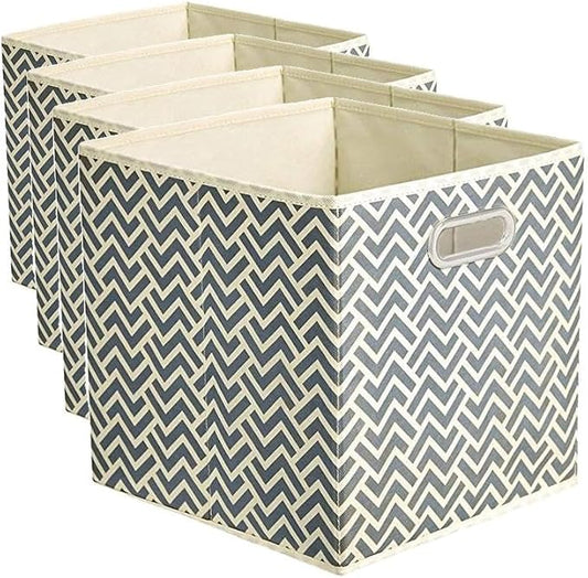 Amazon Basics Collapsible Cube Storage Organizer Bins, 24-Pack, 10.5 x 10.5 x 11 inches, Chevron Grey