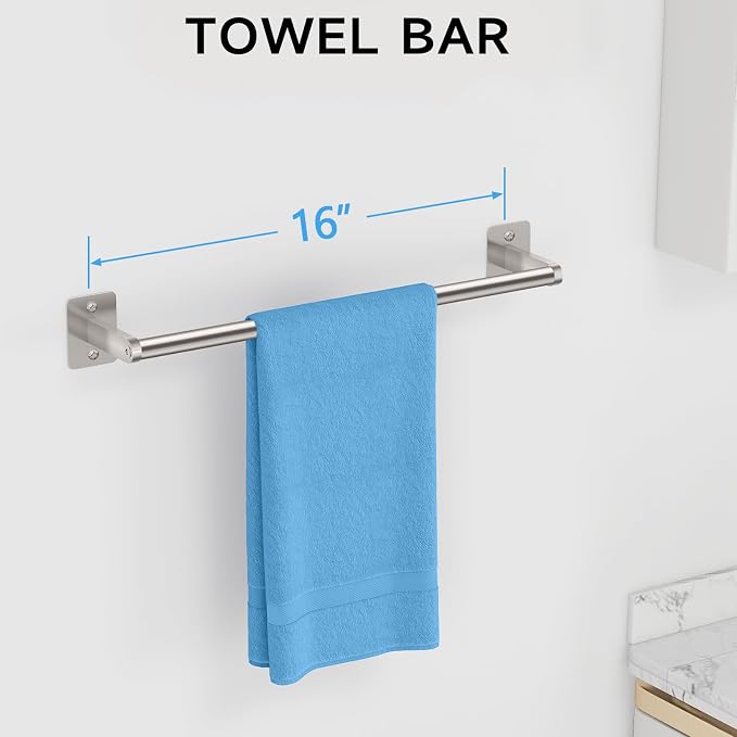 KLJKPA Brushed Nickel Bathroom Accessories Set, 4 PCS Bathroom Hardware Set | 16 inch Towel Bar, Towel Racks for Bathroom, Robe Towel Hooks, Toilet Paper Holder Wall Mounted